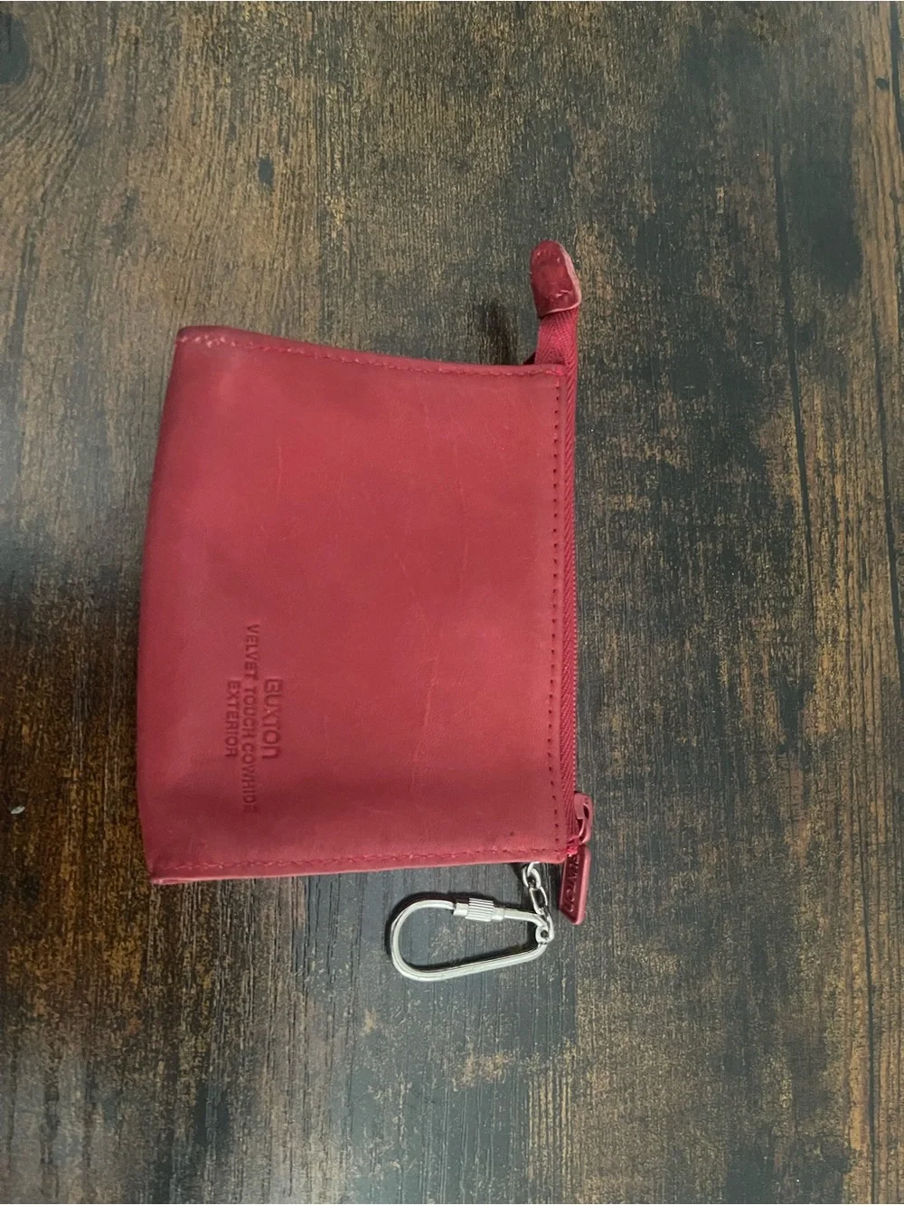 Buxton Red Leather Zip Coin Pouch with Key Clip